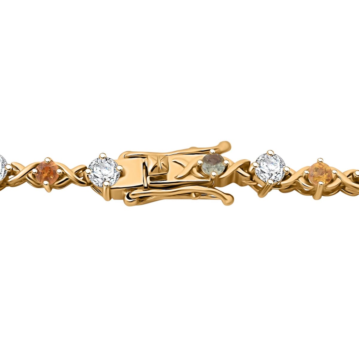 Moissanite and Multi Sapphire 21.30 ctw Art Deco Necklace in Vermeil Yellow Gold Over Sterling Silver 18 Inches image number 3