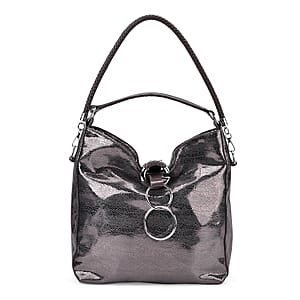 Dark Purple Shiny Faux Leather Crossbody Bag with Shoulder Strap