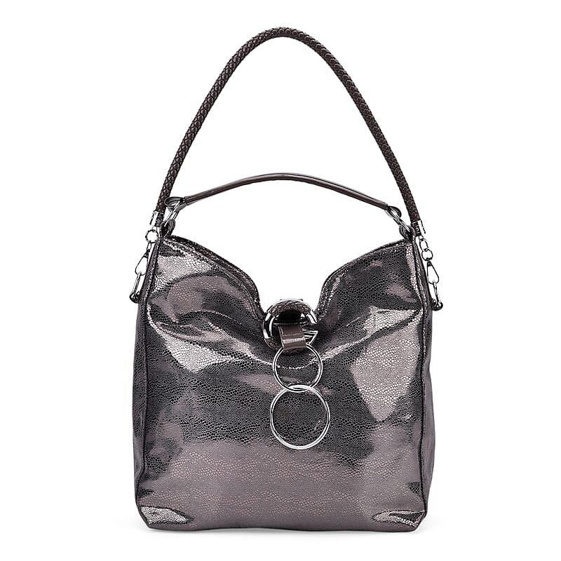 Dark Purple Shiny Faux Leather Crossbody Bag with Shoulder Strap