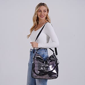 Dark Purple Shiny Faux Leather Crossbody Bag with Shoulder Strap