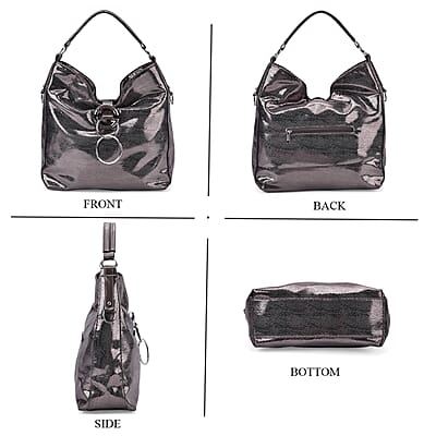 Dark Purple Shiny Faux Leather Crossbody Bag with Shoulder Strap
