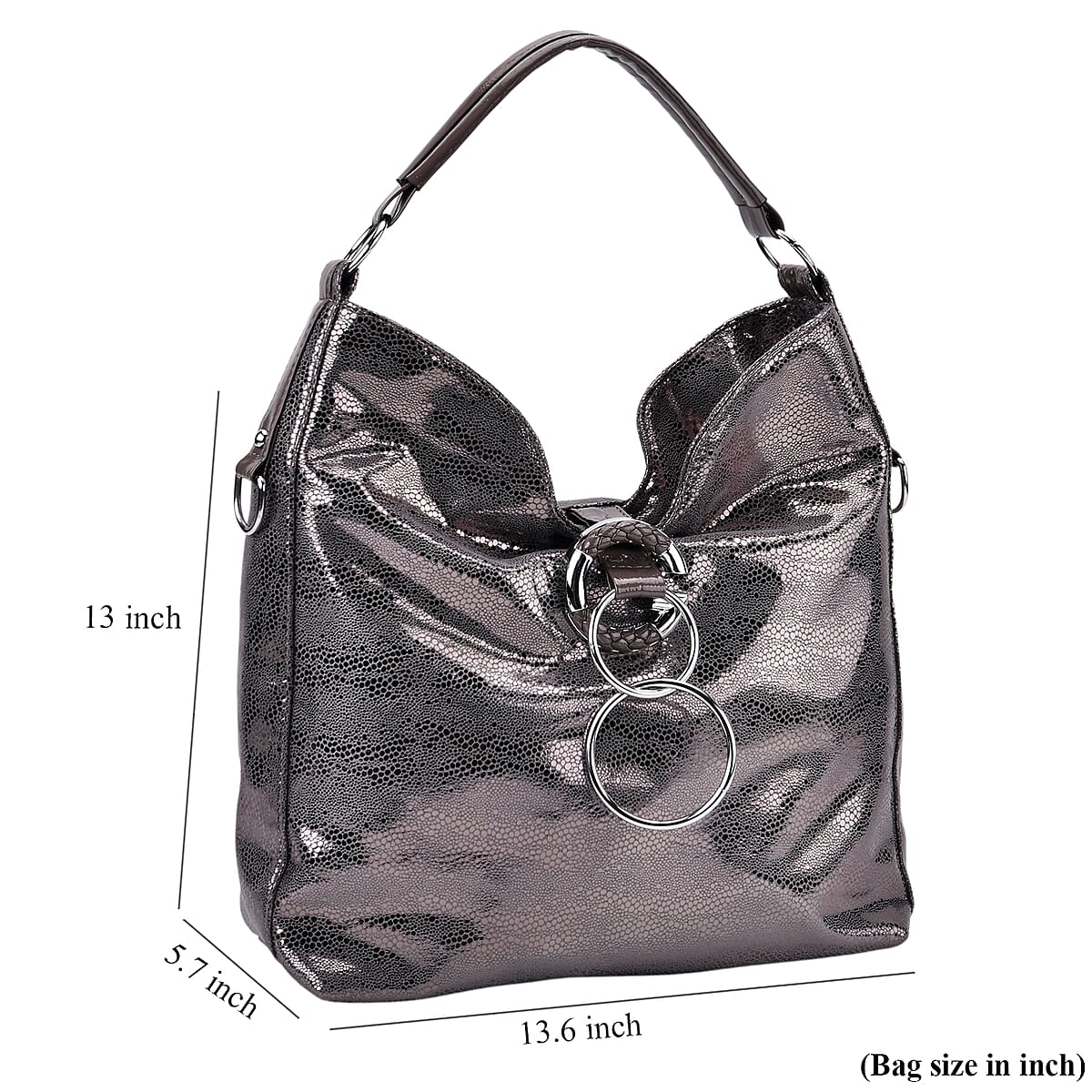 Dark Purple Shiny Faux Leather Crossbody Bag with Shoulder Strap image number 8