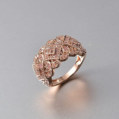 D'Joy Uncut Natural Pink Diamond 0.50 ctw Filigree Cluster Ring in 18K Vermeil Rose Gold Over Sterling Silver (Size 10.0)