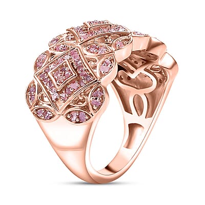 D'Joy Uncut Natural Pink Diamond 0.50 ctw Filigree Cluster Ring in 18K Vermeil Rose Gold Over Sterling Silver (Size 10.0)