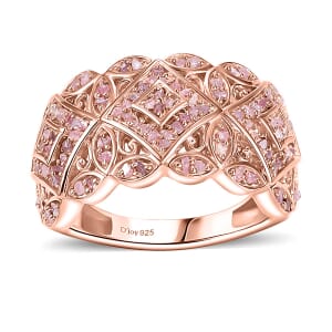 Uncut Natural Pink Diamond 0.50 ctw Filigree Cluster Ring in 18K Vermeil Rose Gold Over Sterling Silver (Size 9.0)