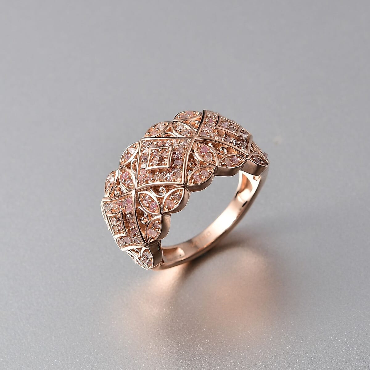 Uncut Natural Pink Diamond 0.50 ctw Filigree Cluster Ring in 18K Vermeil Rose Gold Over Sterling Silver (Size 9.0) image number 1