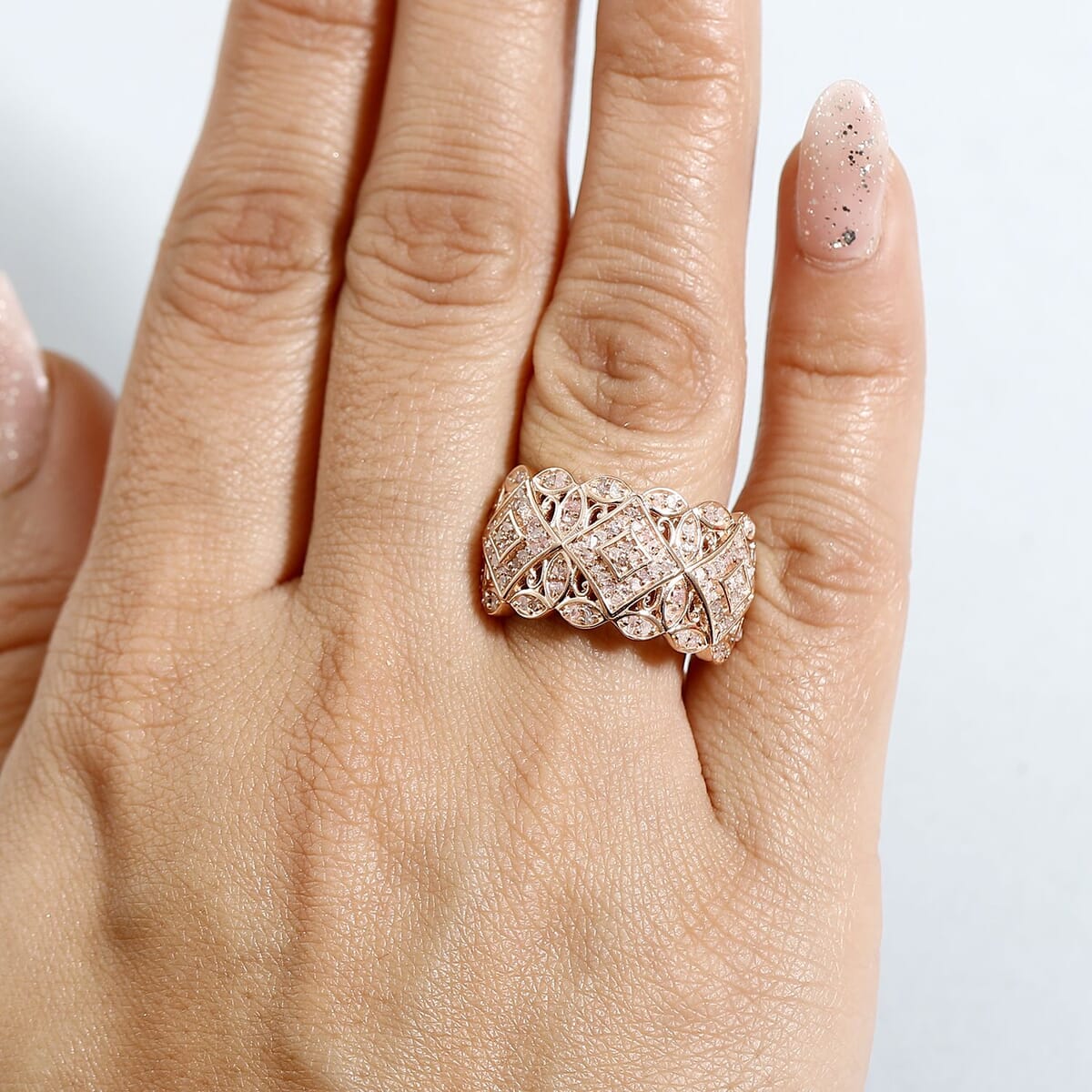 Uncut Natural Pink Diamond 0.50 ctw Filigree Cluster Ring in 18K Vermeil Rose Gold Over Sterling Silver (Size 9.0) image number 2