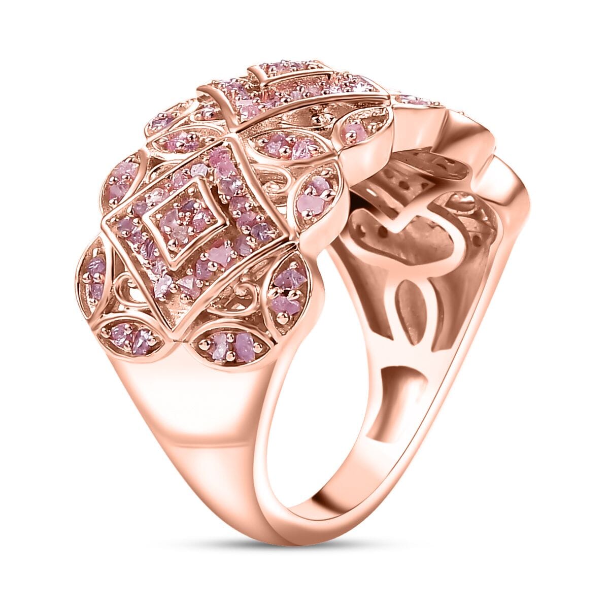 Uncut Natural Pink Diamond 0.50 ctw Filigree Cluster Ring in 18K Vermeil Rose Gold Over Sterling Silver (Size 9.0) image number 3