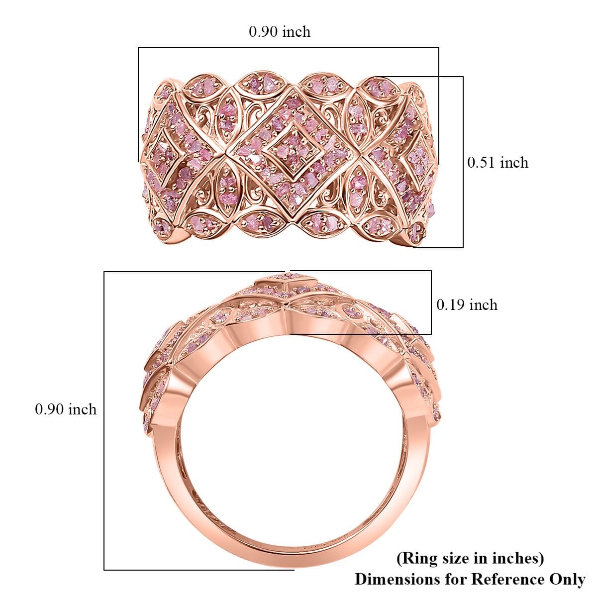 Uncut Natural Pink Diamond 0.50 ctw Filigree Cluster Ring in 18K Vermeil Rose Gold Over Sterling Silver (Size 9.0) image number 5