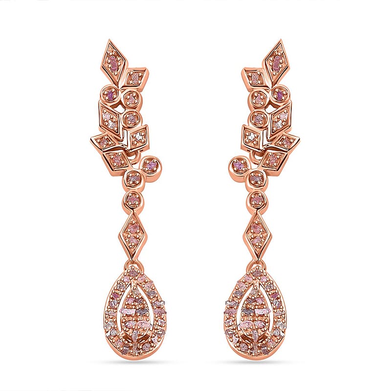 D'Joy Uncut Natural Pink Diamond 0.60 ctw Dangling Earrings in 18K Vermeil Rose Gold Over Sterling Silver