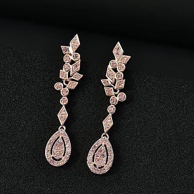 D'Joy Uncut Natural Pink Diamond 0.60 ctw Dangling Earrings in 18K Vermeil Rose Gold Over Sterling Silver