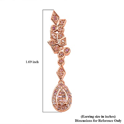 D'Joy Uncut Natural Pink Diamond 0.60 ctw Dangling Earrings in 18K Vermeil Rose Gold Over Sterling Silver
