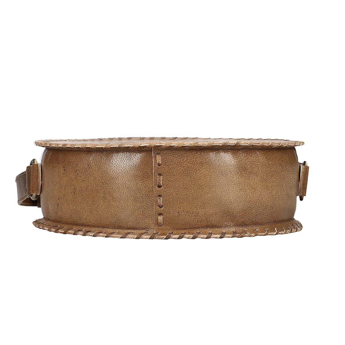 Tan Floral Pattern Genuine Leather Round Embossed Sling Bag with Adjustable Shoulder Strap image number 8