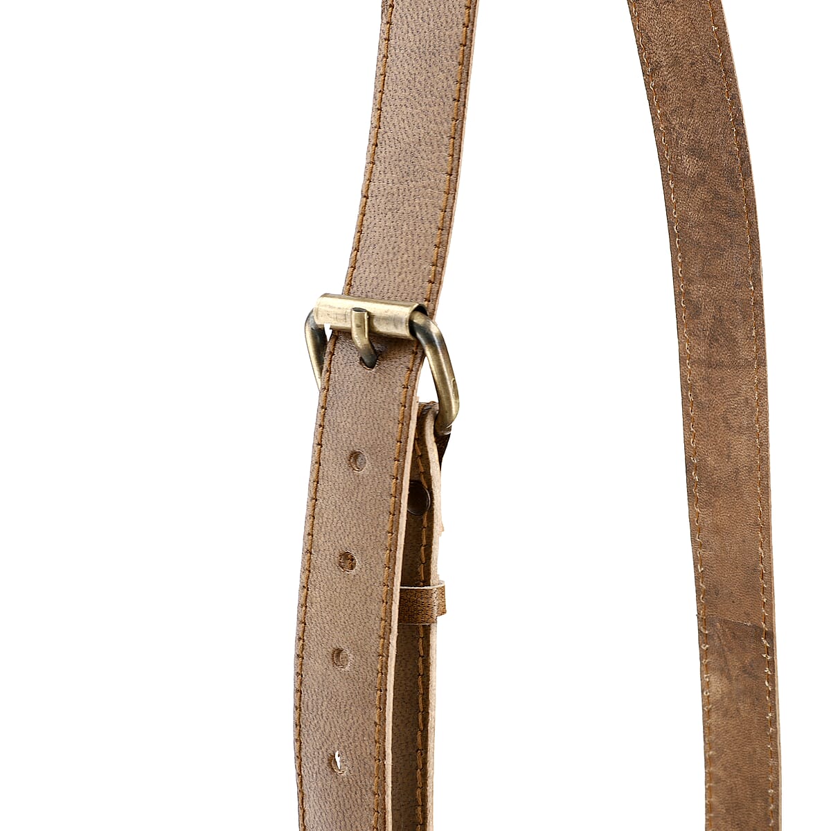 Tan Floral Pattern Genuine Leather Round Embossed Sling Bag with Adjustable Shoulder Strap image number 10