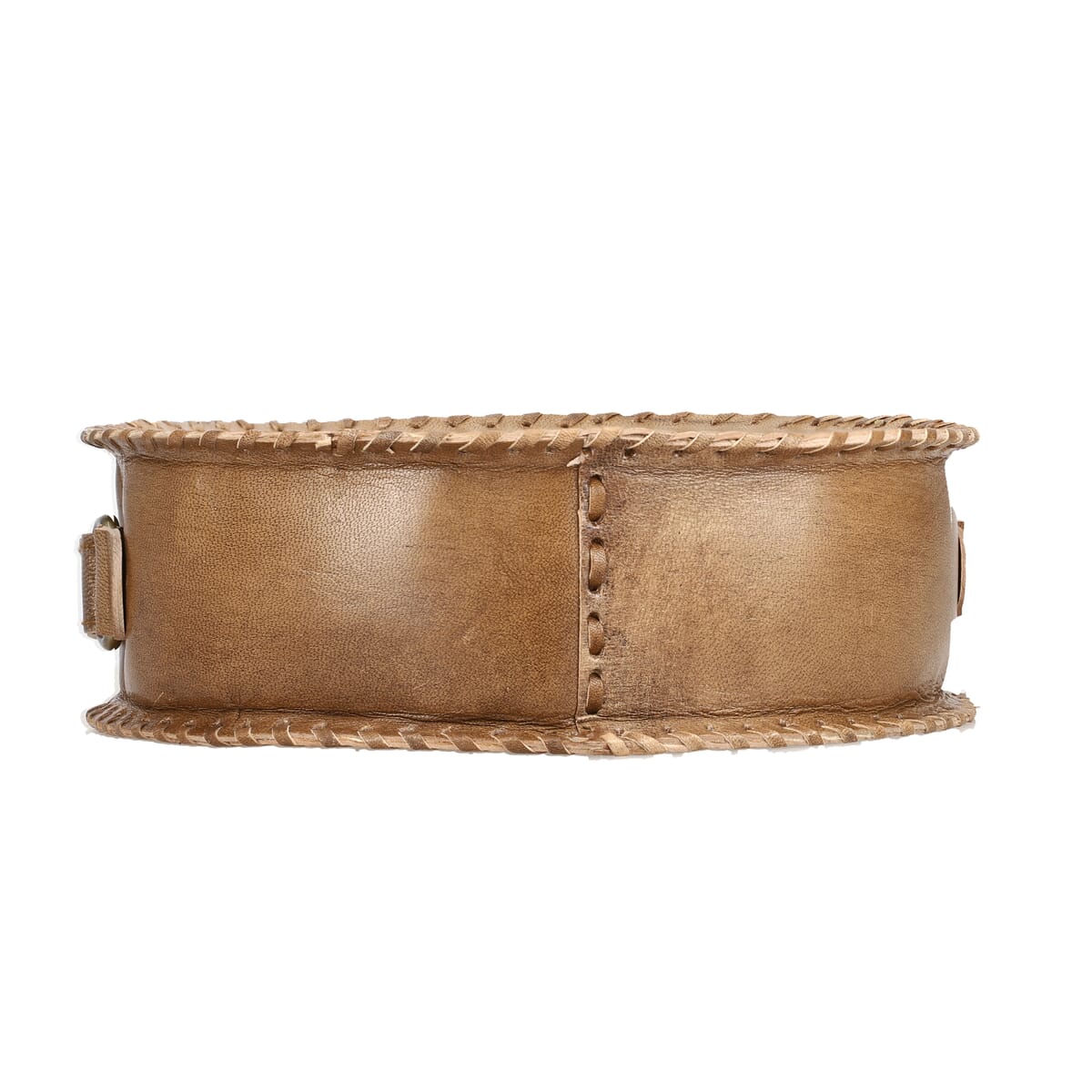 Tan Owl Pattern Genuine Leather Round Embossed Sling Bag with Adjustable Shoulder Strap image number 8