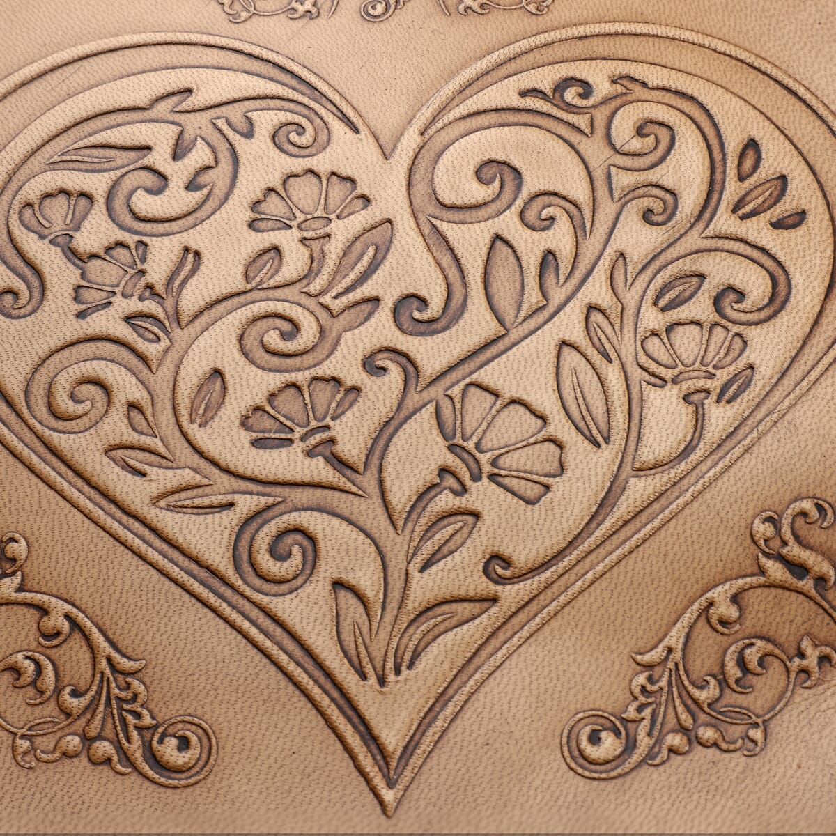 Tan Heart Pattern Genuine Leather Round Embossed Sling Bag with Adjustable Shoulder Strap image number 2
