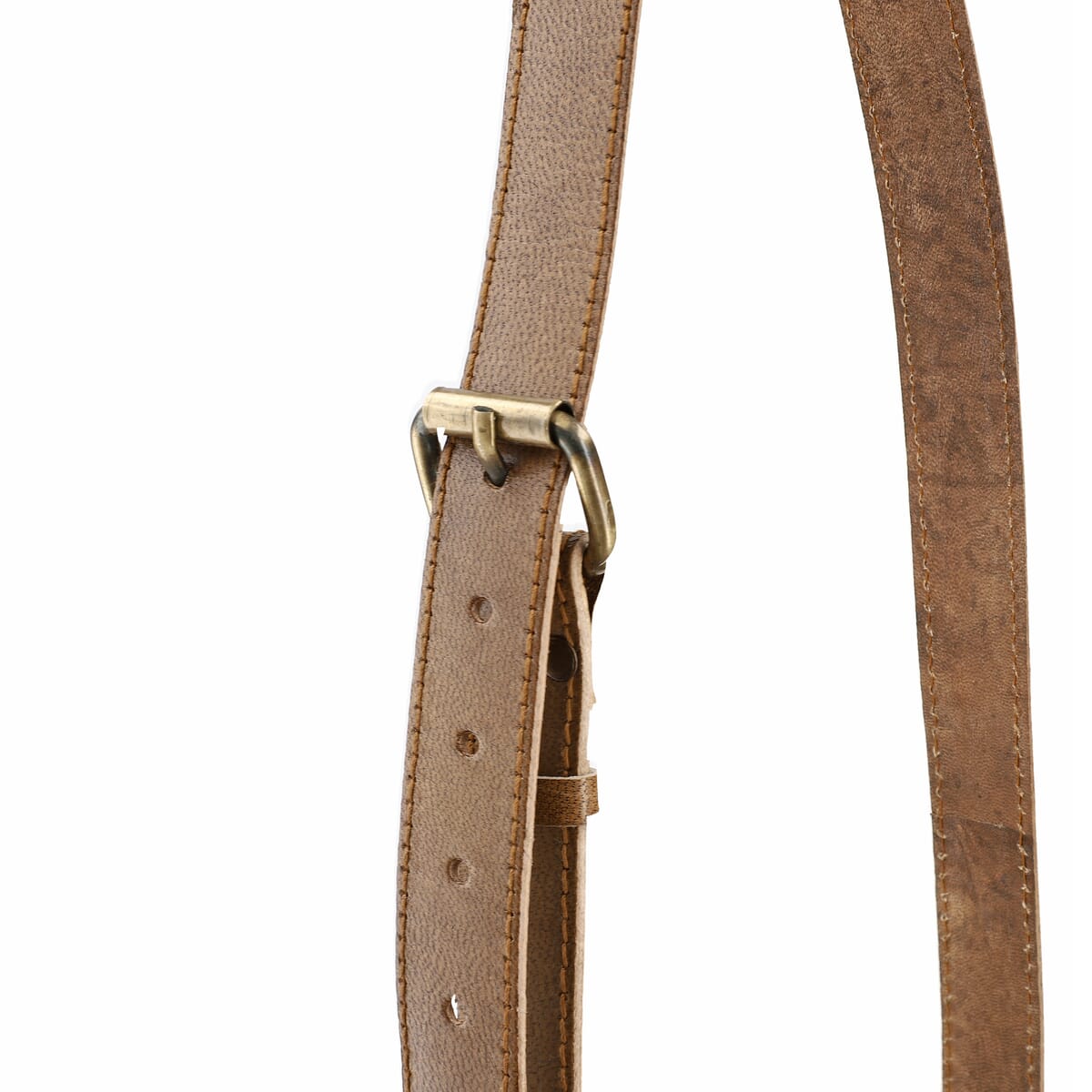 Tan Heart Pattern Genuine Leather Round Embossed Sling Bag with Adjustable Shoulder Strap image number 10