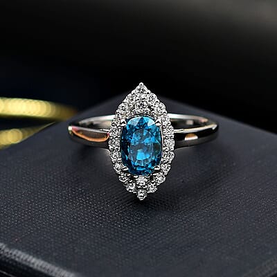 Rhapsody AAAA Ratanakiri Blue Zircon and E-F VS Diamond 4.85 ctw Ring in 950 Platinum (Size 10.0) 6.55 Grams