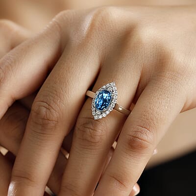 Rhapsody AAAA Ratanakiri Blue Zircon and E-F VS Diamond 4.85 ctw Ring in 950 Platinum (Size 10.0) 6.55 Grams