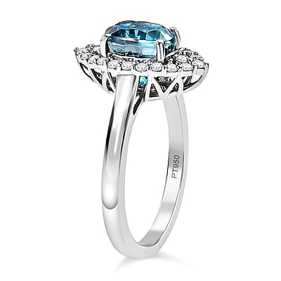 Rhapsody AAAA Ratanakiri Blue Zircon and E-F VS Diamond 4.85 ctw Ring in 950 Platinum (Size 10.0) 6.55 Grams