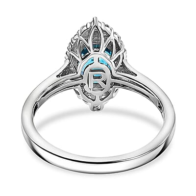 Rhapsody AAAA Ratanakiri Blue Zircon and E-F VS Diamond 4.85 ctw Ring in 950 Platinum (Size 10.0) 6.55 Grams
