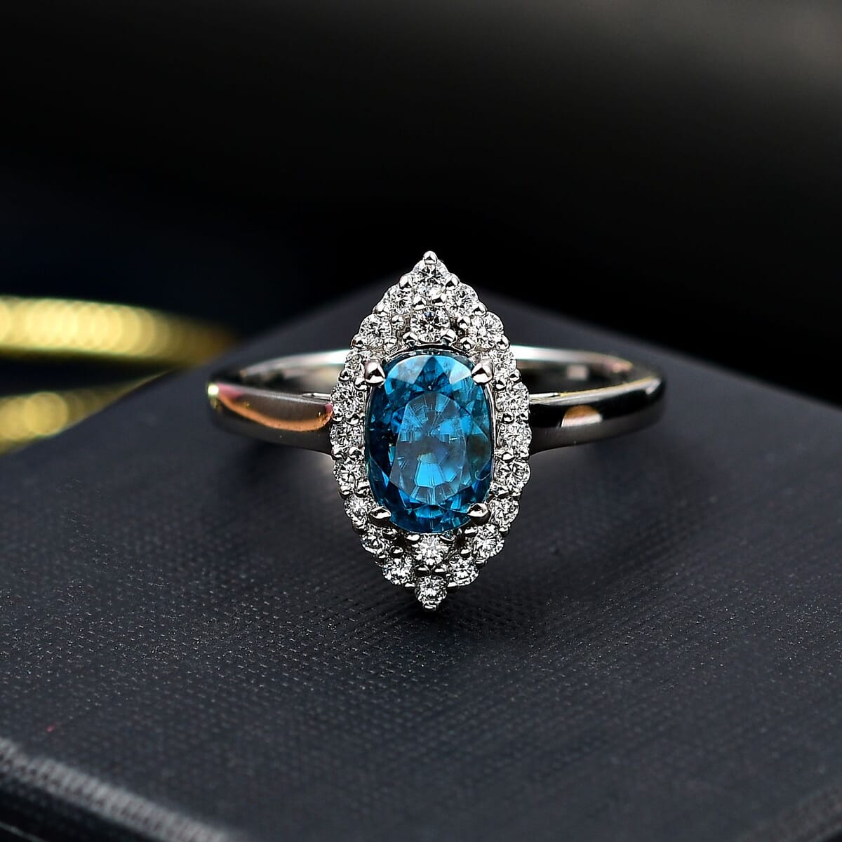 Rhapsody AAAA Ratanakiri Blue Zircon and E-F VS Diamond 4.85 ctw Ring in 950 Platinum (Size 9.0) 6.55 Grams image number 1