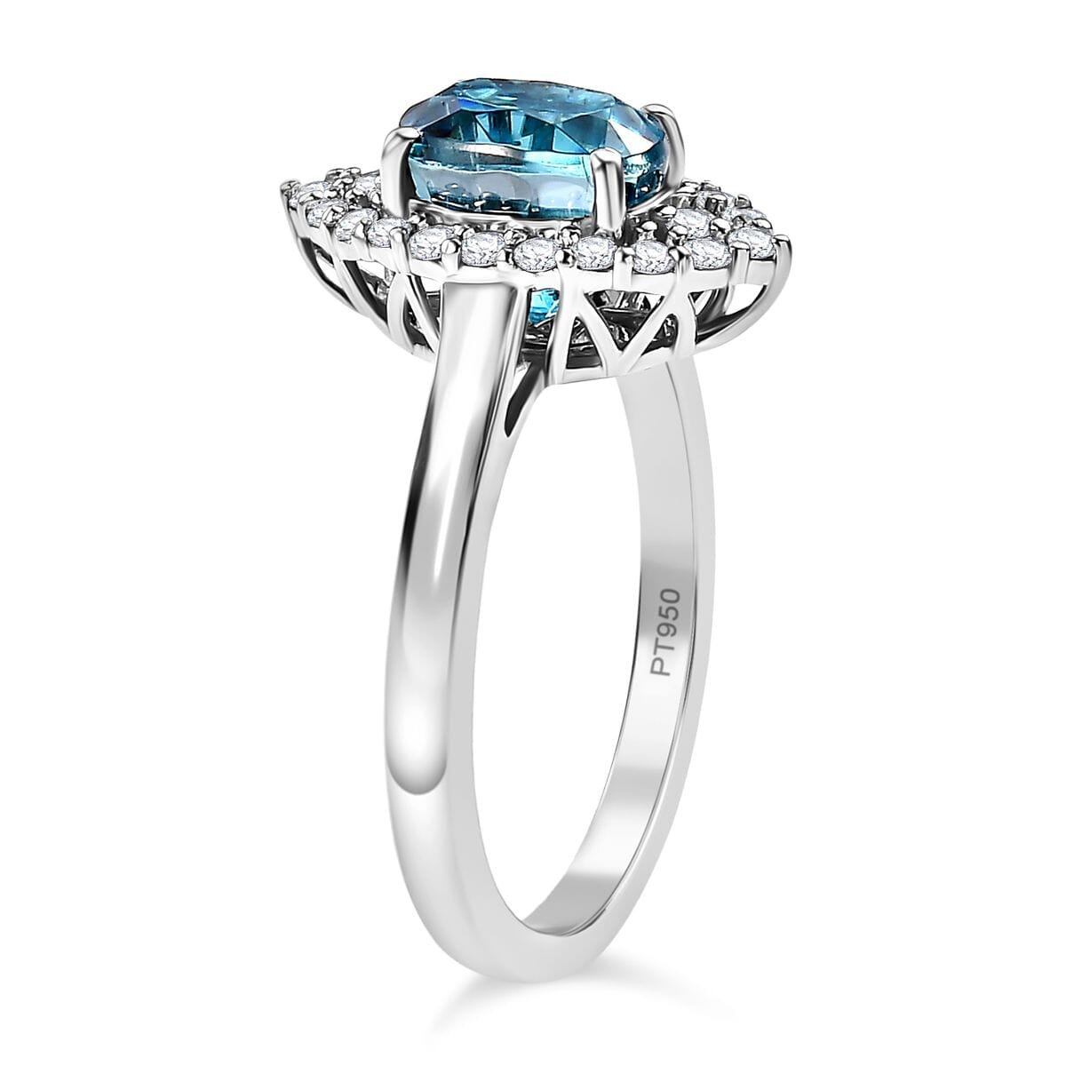 Rhapsody AAAA Ratanakiri Blue Zircon and E-F VS Diamond 4.85 ctw Ring in 950 Platinum (Size 9.0) 6.55 Grams image number 3