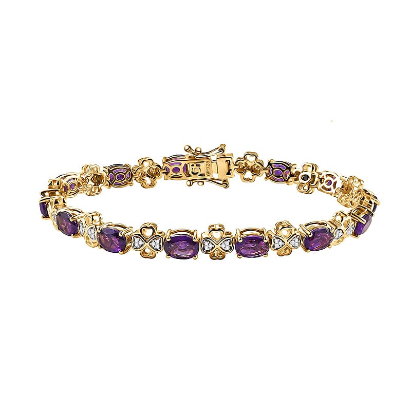 GP Amore Collection African Amethyst and White Zircon 9.90 ctw Bracelet in 18K Vermeil Yellow Gold Over Sterling Silver (7.25 In)