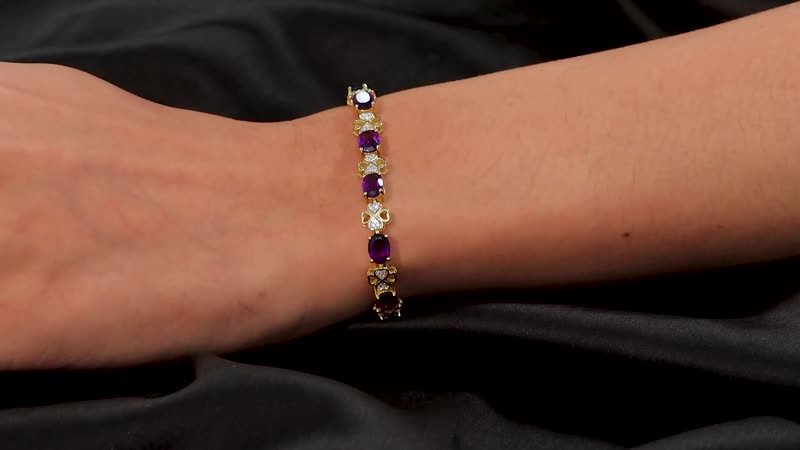 GP Amore Collection African Amethyst, White Zircon Bracelet in 18K Vermeil YG Over Sterling Silver (7.25 In) 9.90 ctw