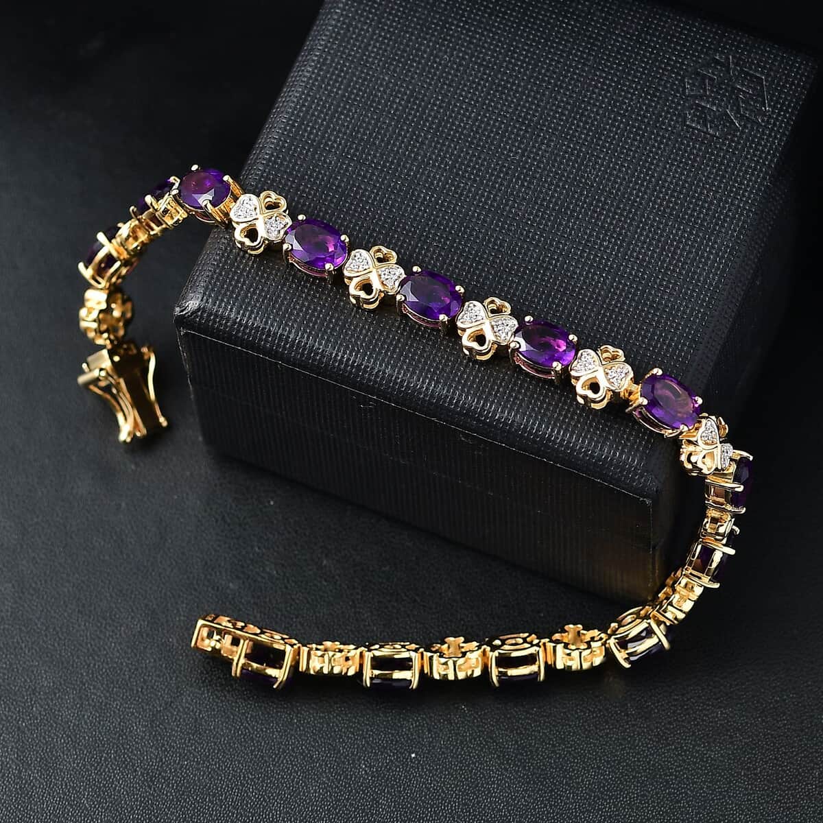 GP Amore Collection African Amethyst and White Zircon 9.90 ctw Bracelet in 18K Vermeil Yellow Gold Over Sterling Silver (7.25 In) image number 1