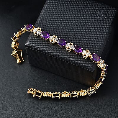 GP Amore Collection African Amethyst and White Zircon 9.90 ctw Bracelet in 18K Vermeil Yellow Gold Over Sterling Silver (7.25 In)