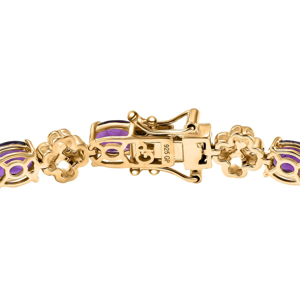 GP Amore Collection African Amethyst and White Zircon 9.90 ctw Bracelet in 18K Vermeil Yellow Gold Over Sterling Silver (7.25 In) image number 3