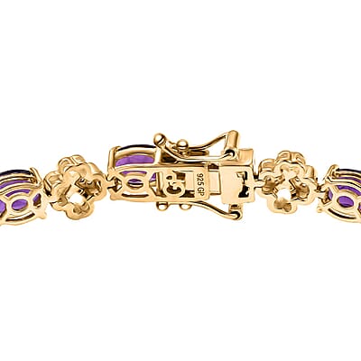 GP Amore Collection African Amethyst and White Zircon 9.90 ctw Bracelet in 18K Vermeil Yellow Gold Over Sterling Silver (7.25 In)