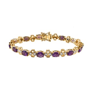 GP Amore Collection African Amethyst and White Zircon 9.50 ctw Bracelet in 18K Vermeil Yellow Gold Over Sterling Silver (6.50 In)
