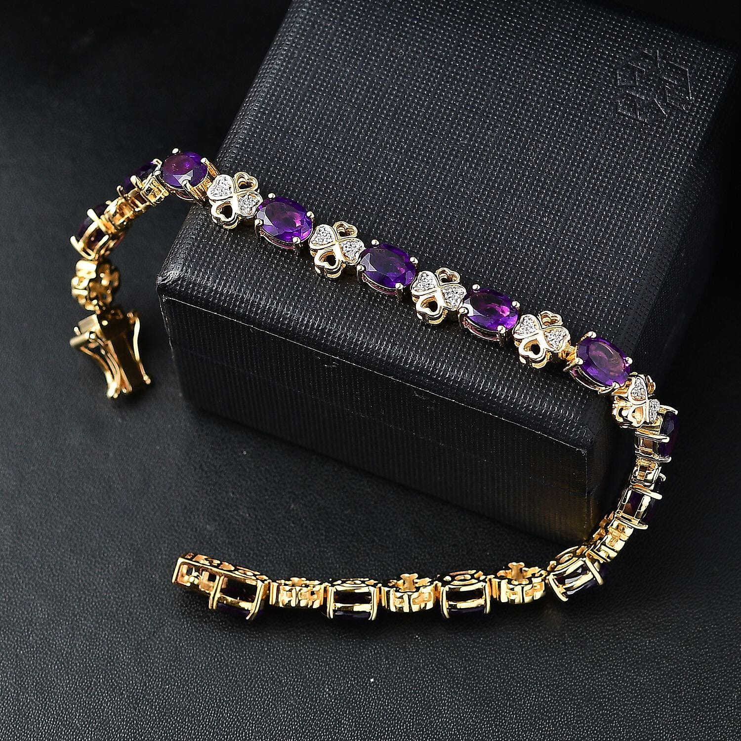 GP Amore Collection African Amethyst and White Zircon 9.50 ctw Bracelet in 18K Vermeil Yellow Gold Over Sterling Silver (6.50 In)