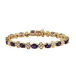 GP Amore Collection African Amethyst and White Zircon 10.65 ctw Bracelet in 18K Vermeil Yellow Gold Over Sterling Silver (8.00 In)