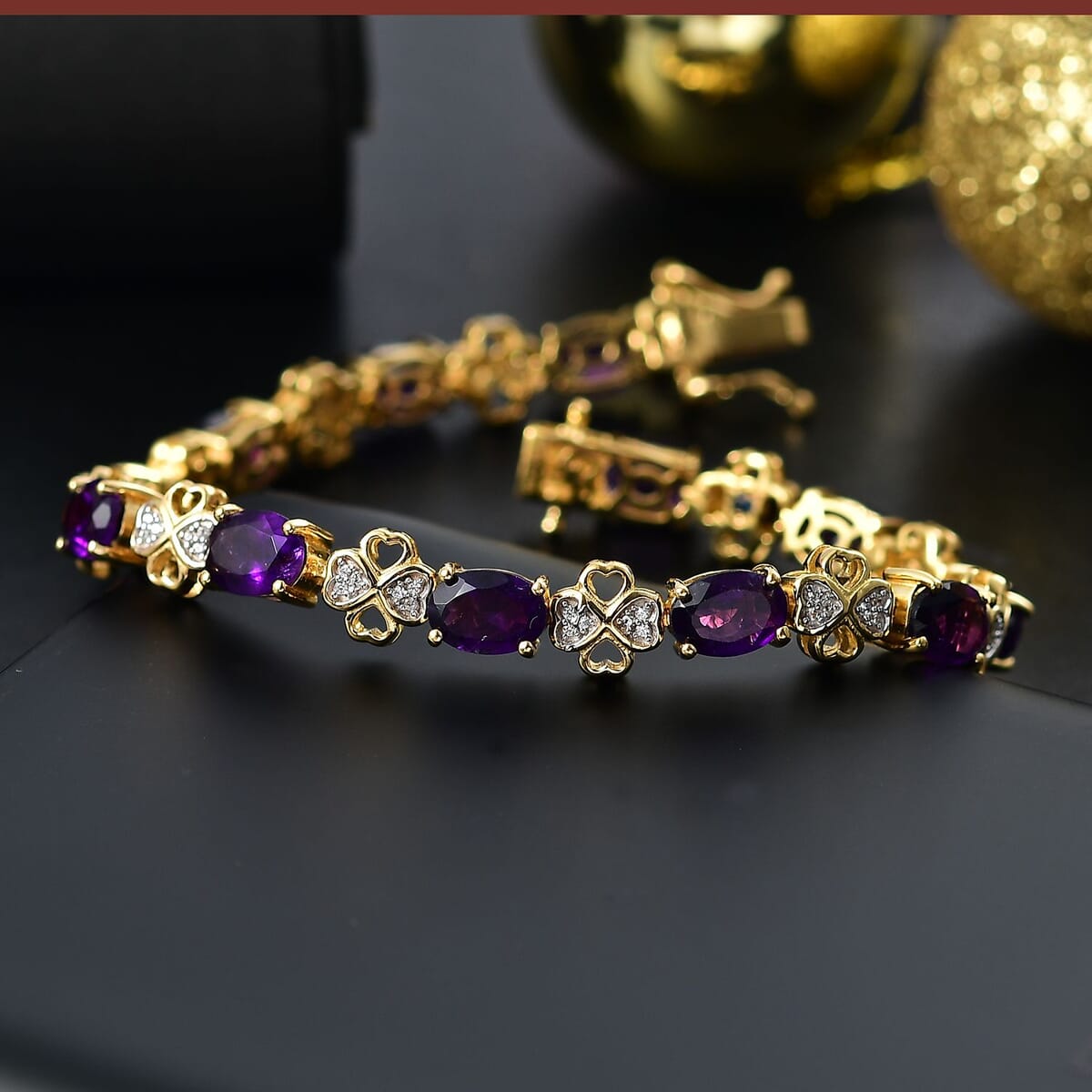 GP Amore Collection African Amethyst and White Zircon 10.65 ctw Bracelet in 18K Vermeil Yellow Gold Over Sterling Silver (8.00 In) image number 1