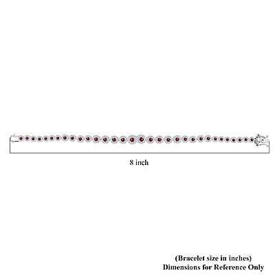 D'Joy Premium Red Sapphire and Moissanite 7.40 ctw Floral Halo Bracelet in Rhodium Over Sterling Silver (8.00 In)