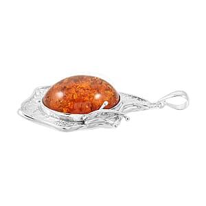 Baltic Amber Oval Shape Pendant without Chain in Sterling Silver