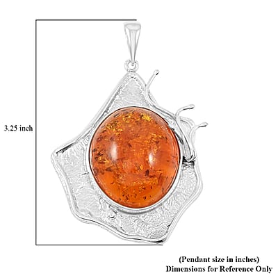 Baltic Amber Oval Shape Pendant without Chain in Sterling Silver