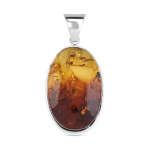 Baltic Amber Oval Shape Pendant without Chain in Sterling Silver