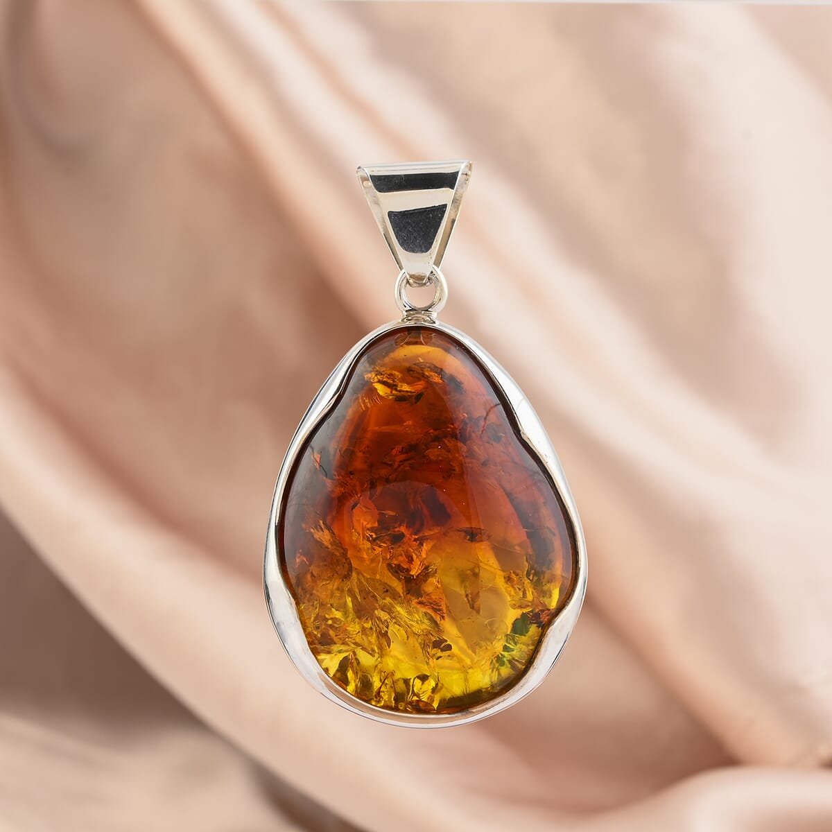 Baltic Amber Drop Shape Pendant without Chain in Sterling Silver image number 1