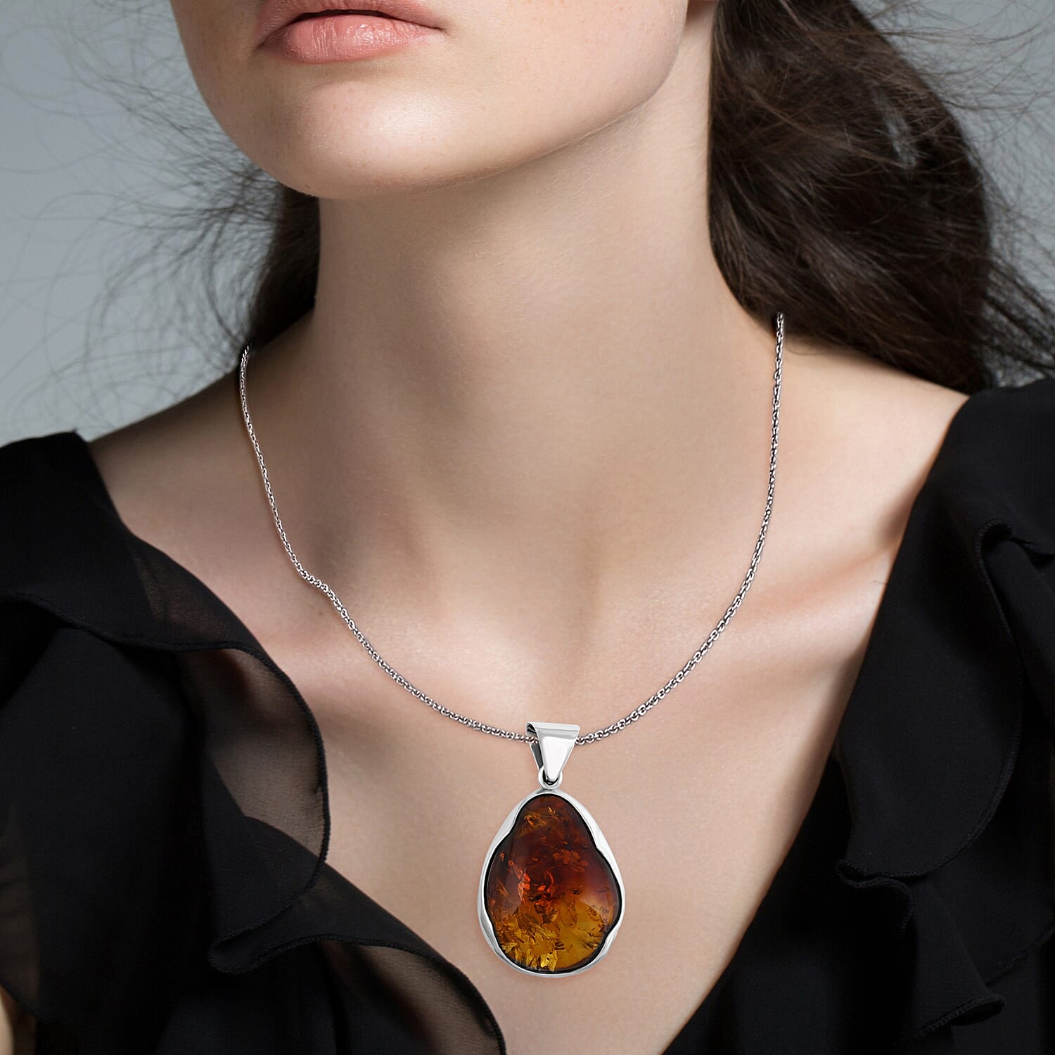 Baltic Amber Drop Shape Pendant without Chain in Sterling Silver