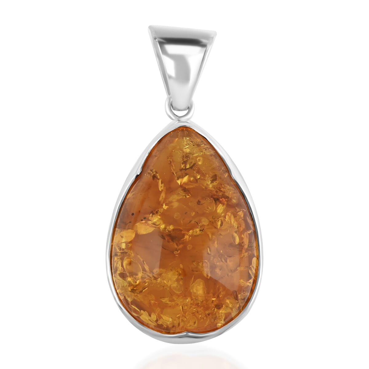 Baltic Amber Drop Shape Pendant in Sterling Silver image number 0