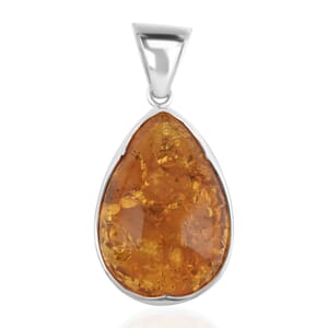Baltic Amber Drop Shape Pendant without Chain in Sterling Silver