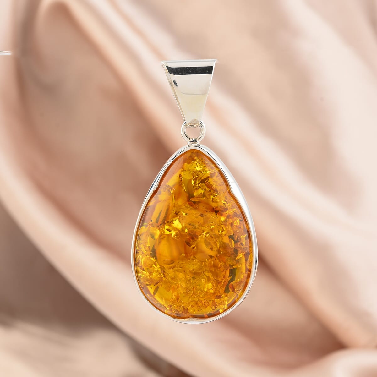 Baltic Amber Drop Shape Pendant in Sterling Silver image number 1