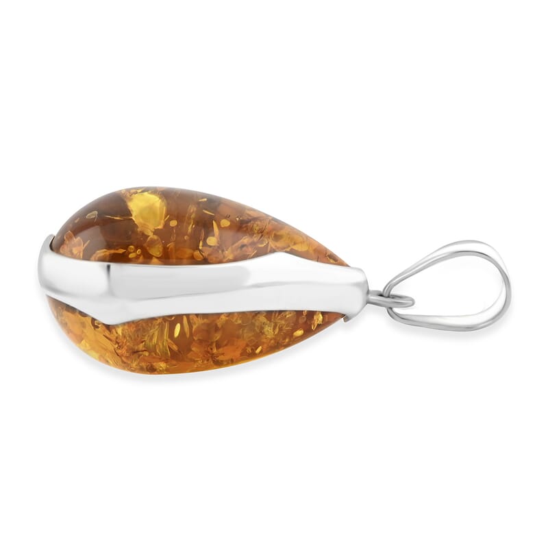 Baltic Amber Honey Drop Pendant without Chain in Sterling Silver