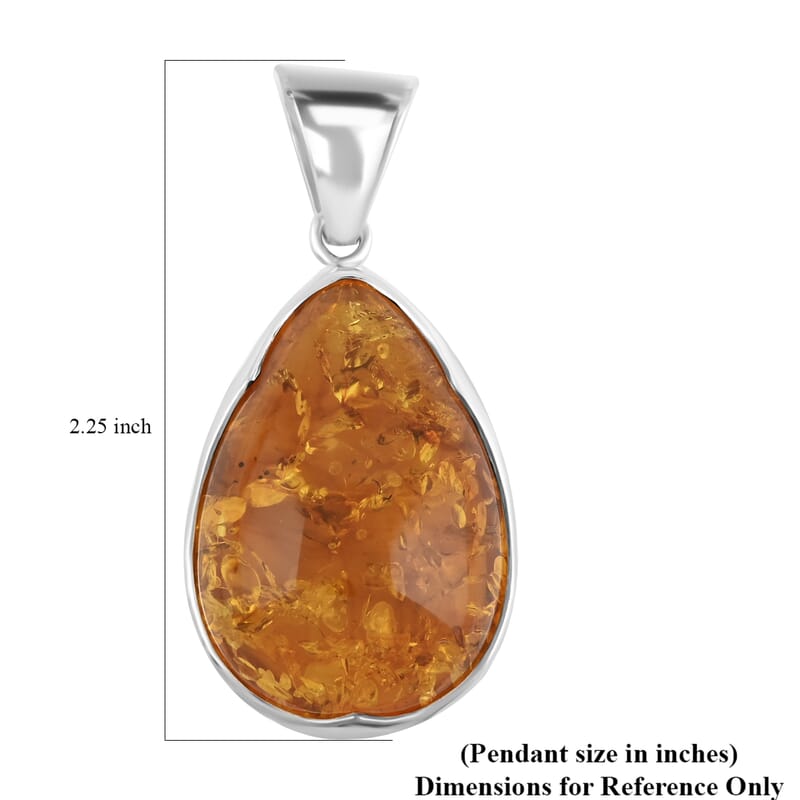Baltic Amber Honey Drop Pendant without Chain in Sterling Silver