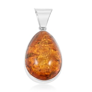 Baltic Amber Drop Shape Pendant without Chain in Sterling Silver