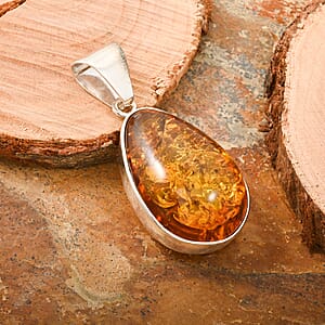 Baltic Amber Drop Shape Pendant without Chain in Sterling Silver